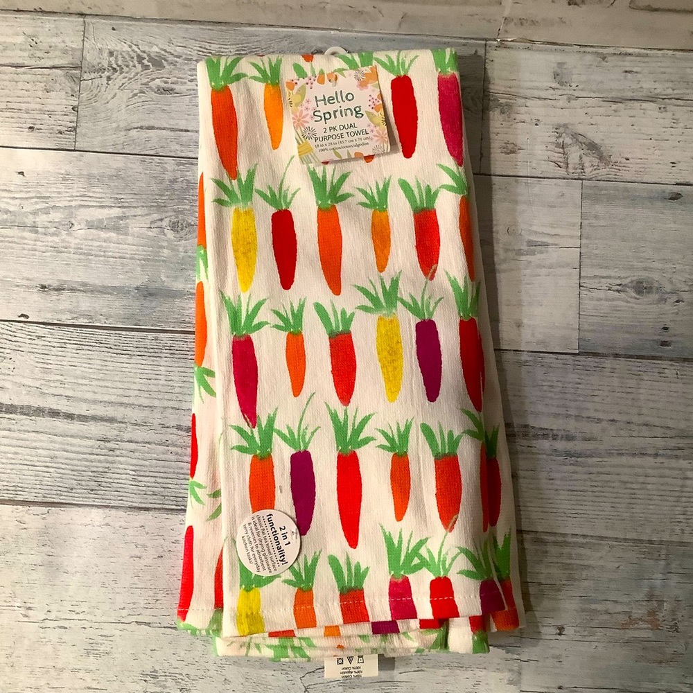 Hello Spring 2PK Multi Colored Carrot Kitchen Towel Set